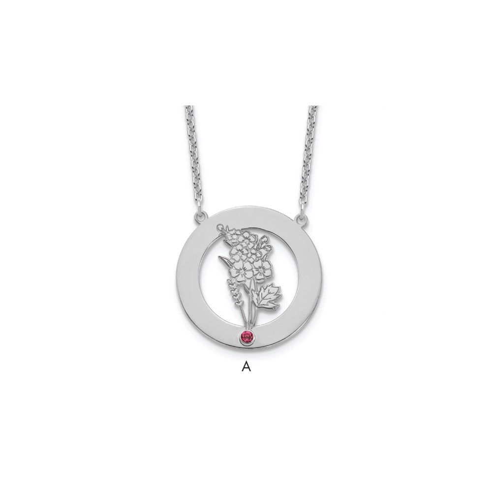 SS/Rhod-plated Circle w/1 Birth Flower and Birthstone Necklace