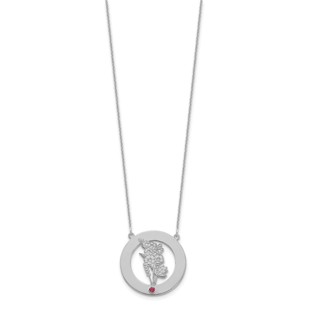 14k White Gold Circle w/1 Birth Flower and Birthstone Necklace