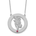 14k White Gold Circle w/1 Birth Flower and Birthstone Necklace