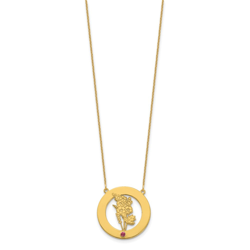 14k Yellow Gold Circle w/1 Birth Flower and Birthstone Necklace