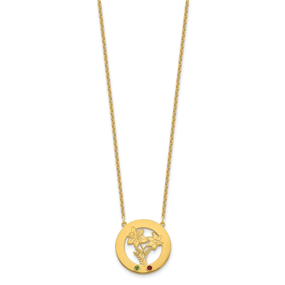 SS/Gold-Plated Circle w/2 Birth Flower and Birthstone Necklace