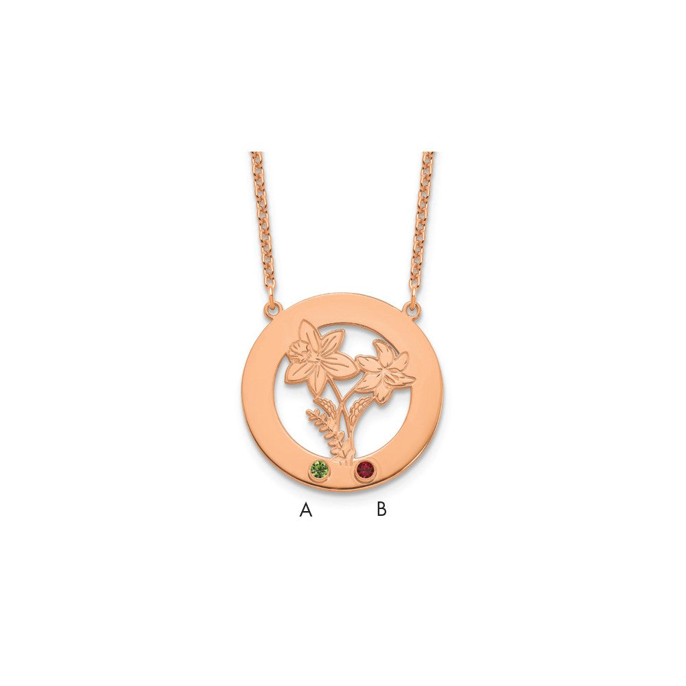 SS/Rose-plated Circle w/2 Birth Flower and Birthstone Necklace