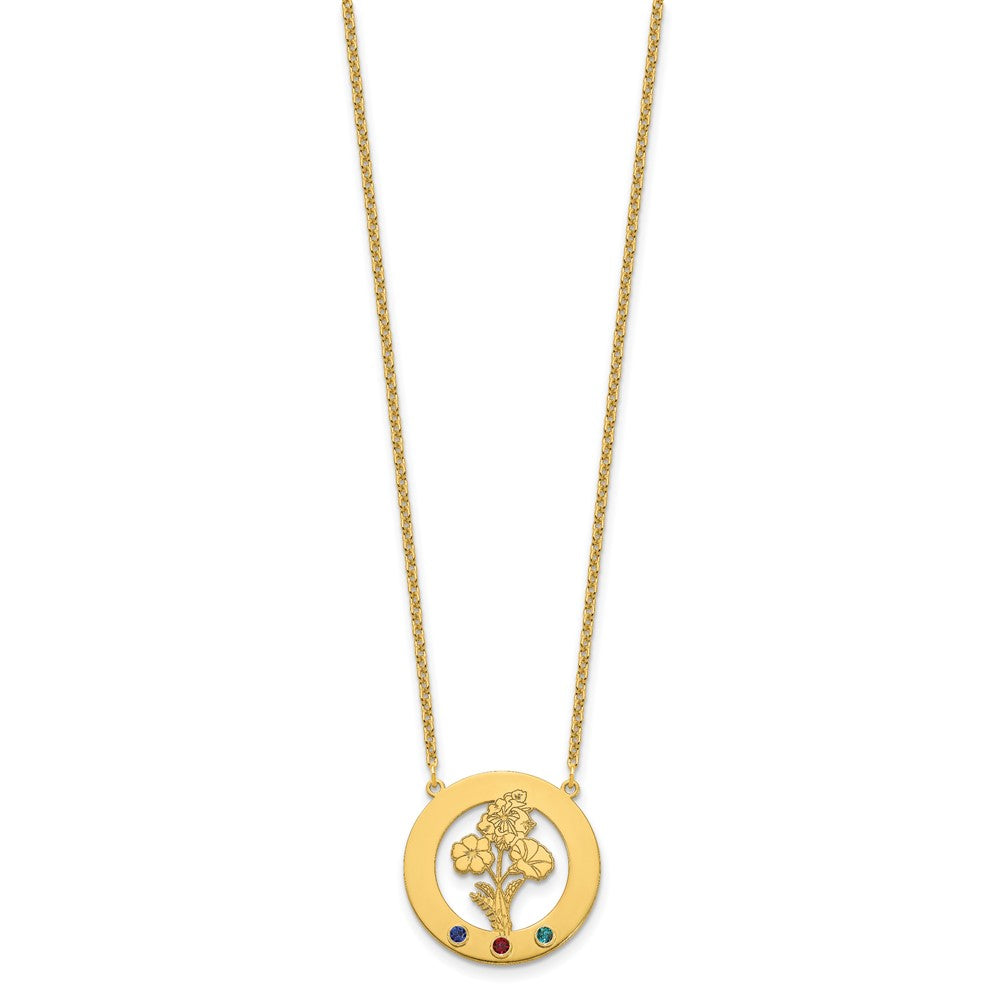 SS/Gold-Plated Circle w/3 Birth Flower and Birthstone Necklace