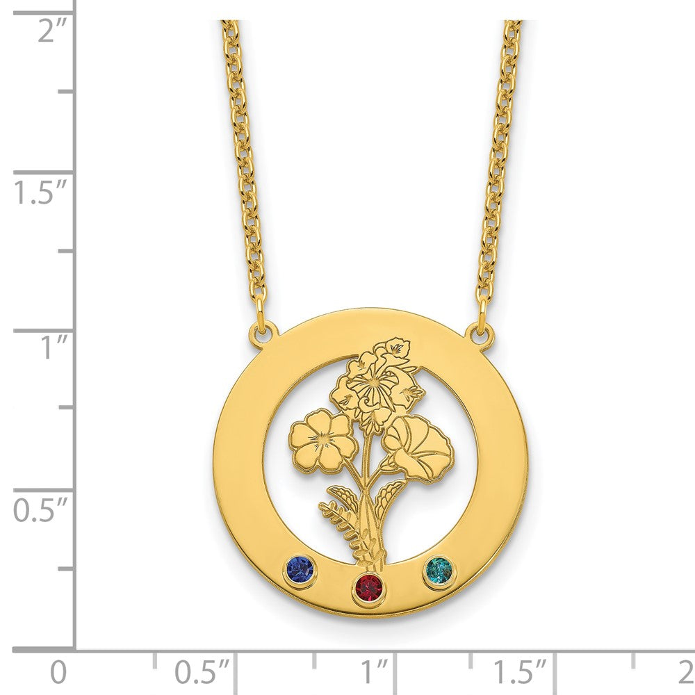 SS/Gold-Plated Circle w/3 Birth Flower and Birthstone Necklace