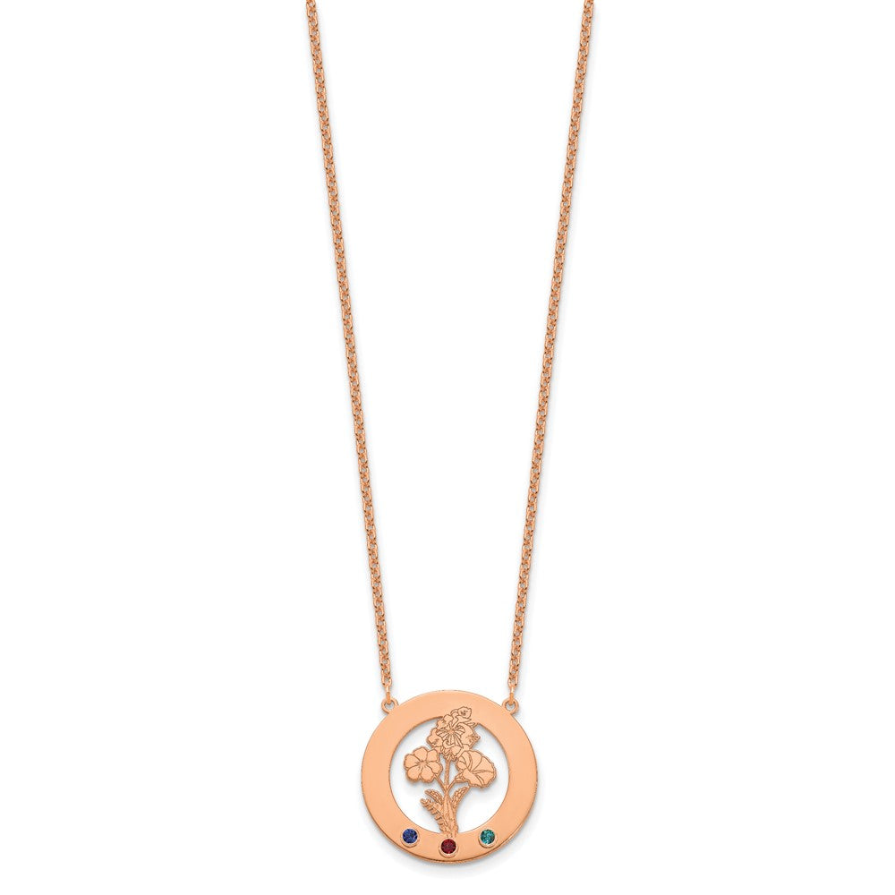 SS/Rose-plated Circle w/3 Birth Flower and Birthstone Necklace