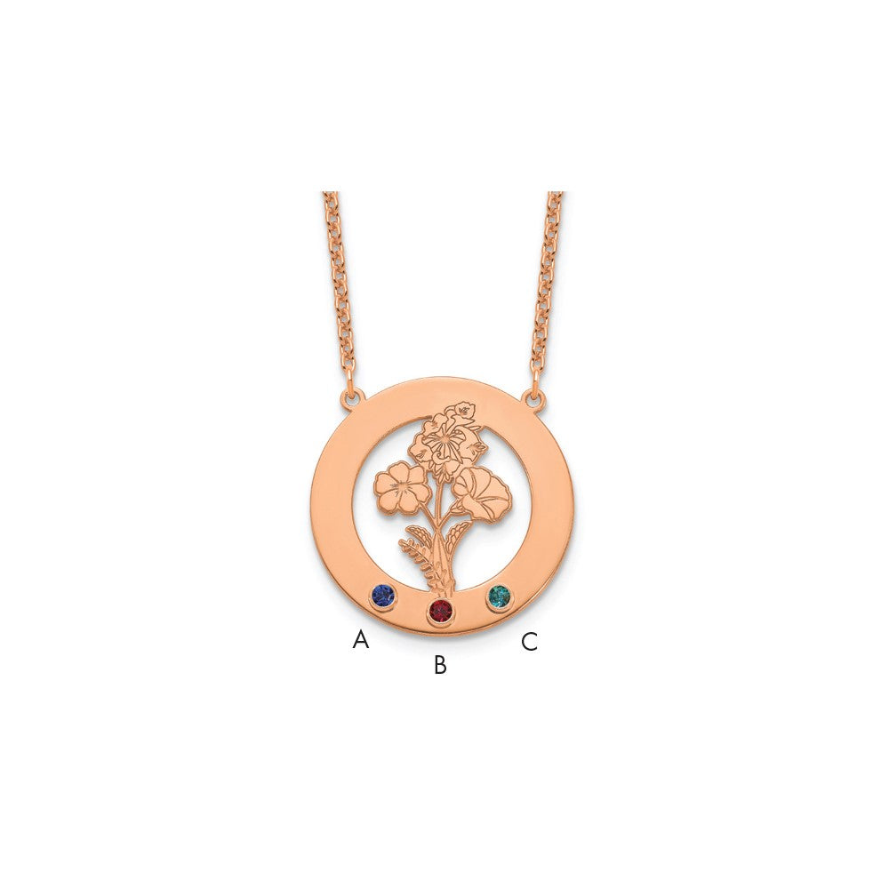 SS/Rose-plated Circle w/3 Birth Flower and Birthstone Necklace