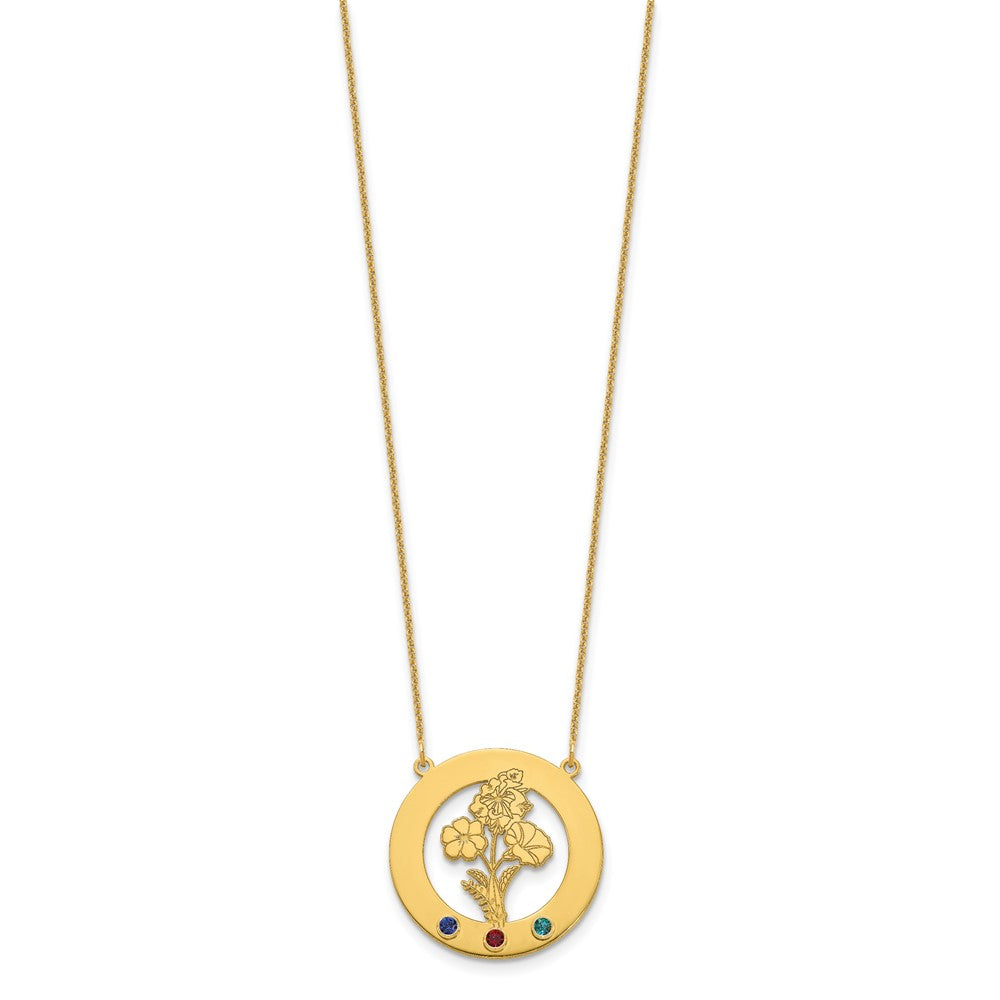 14k Yellow Gold Circle w/3 Birth Flower and Birthstone Necklace