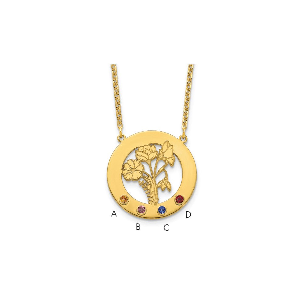 SS/Gold-Plated Circle w/4 Birth Flower and Birthstone Necklace