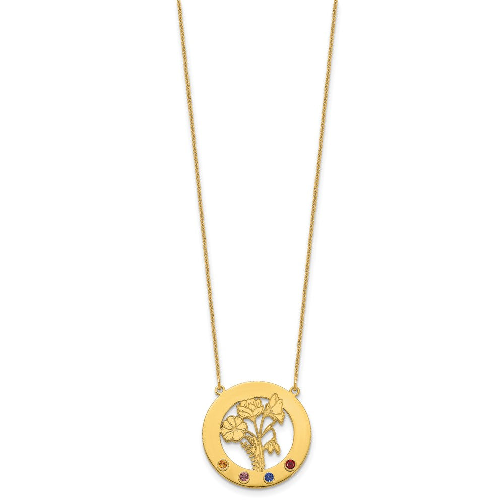 14k Yellow Gold Circle w/4 Birth Flower and Birthstone Necklace