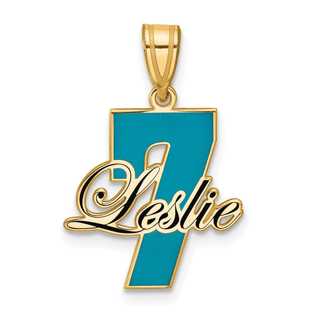 14k Yellow Gold with Epoxy Name and Number Pendant