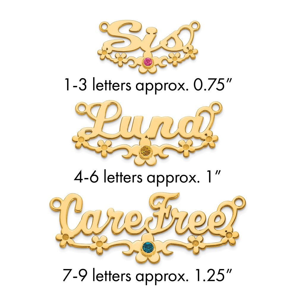 14k Yellow Gold with 14k Bezel Birthstone Flower Name Plate