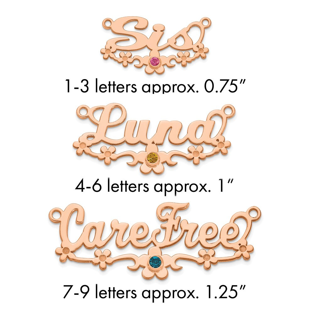 14k RG w/ 14k Rose-plated Bezel Birthstone Flower Name Plate