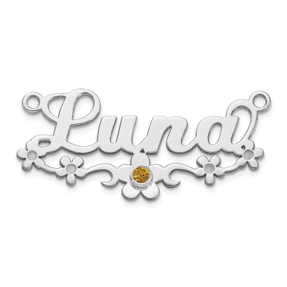 14k RG with 14k Rhod-plated Bezel Birthstone Flower Name Plate