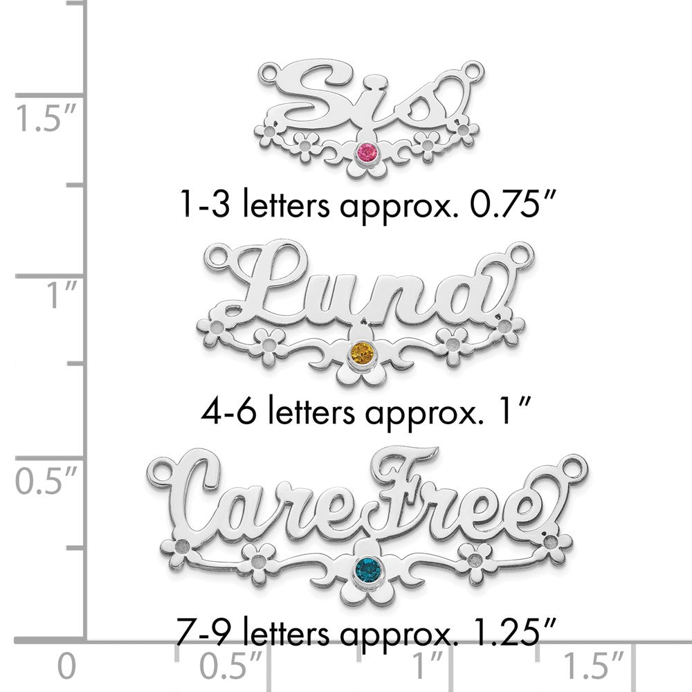 SS/Rhod-plated with SS Bezel Birthstone Flower Name Plate