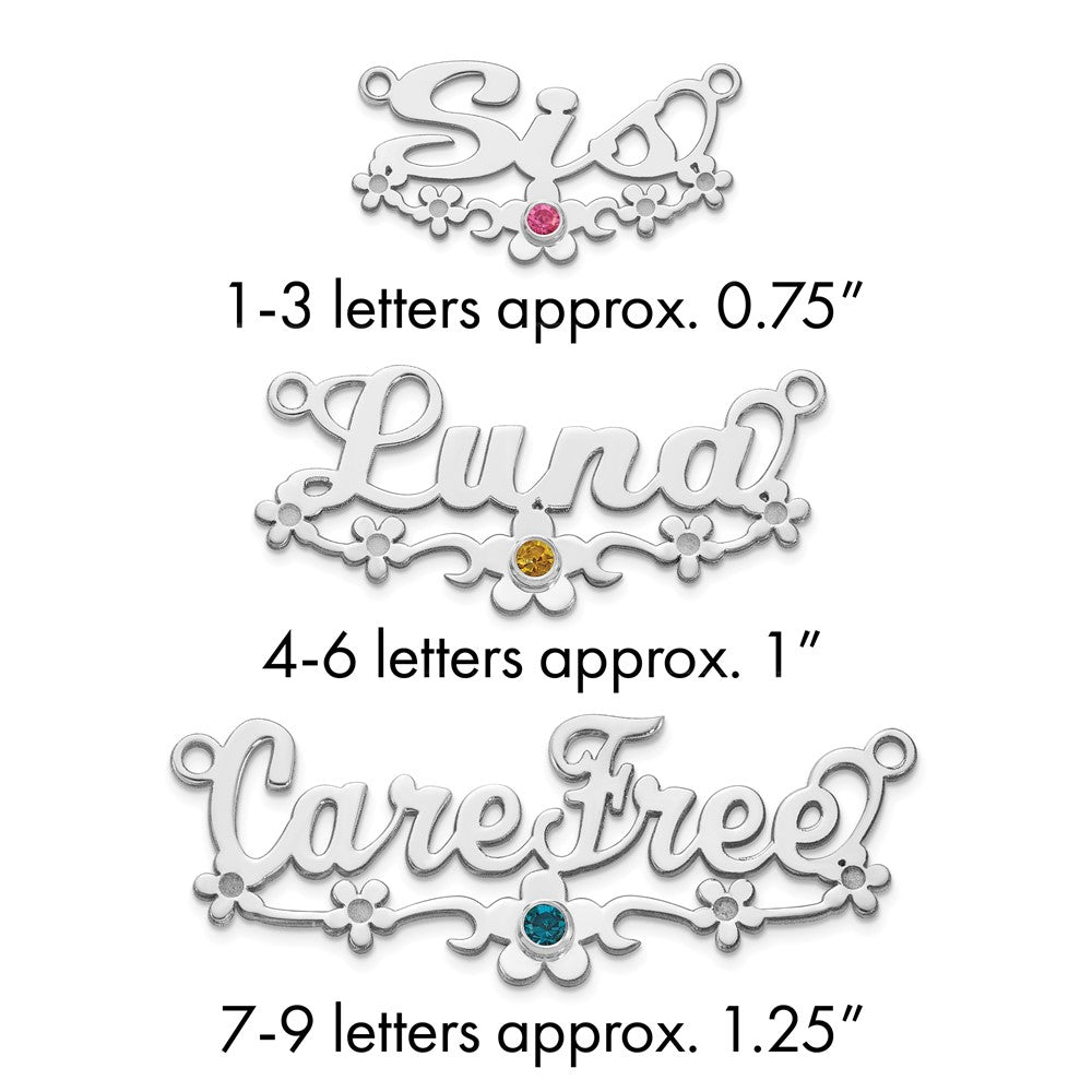 SS/Rhod-plated with SS Bezel Birthstone Flower Name Plate