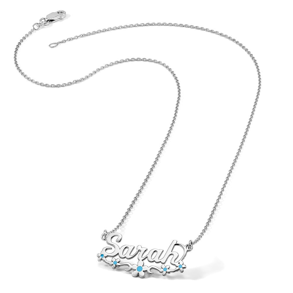 Sterling Silver/Rhodium-plated Epoxy Flower Name Plate