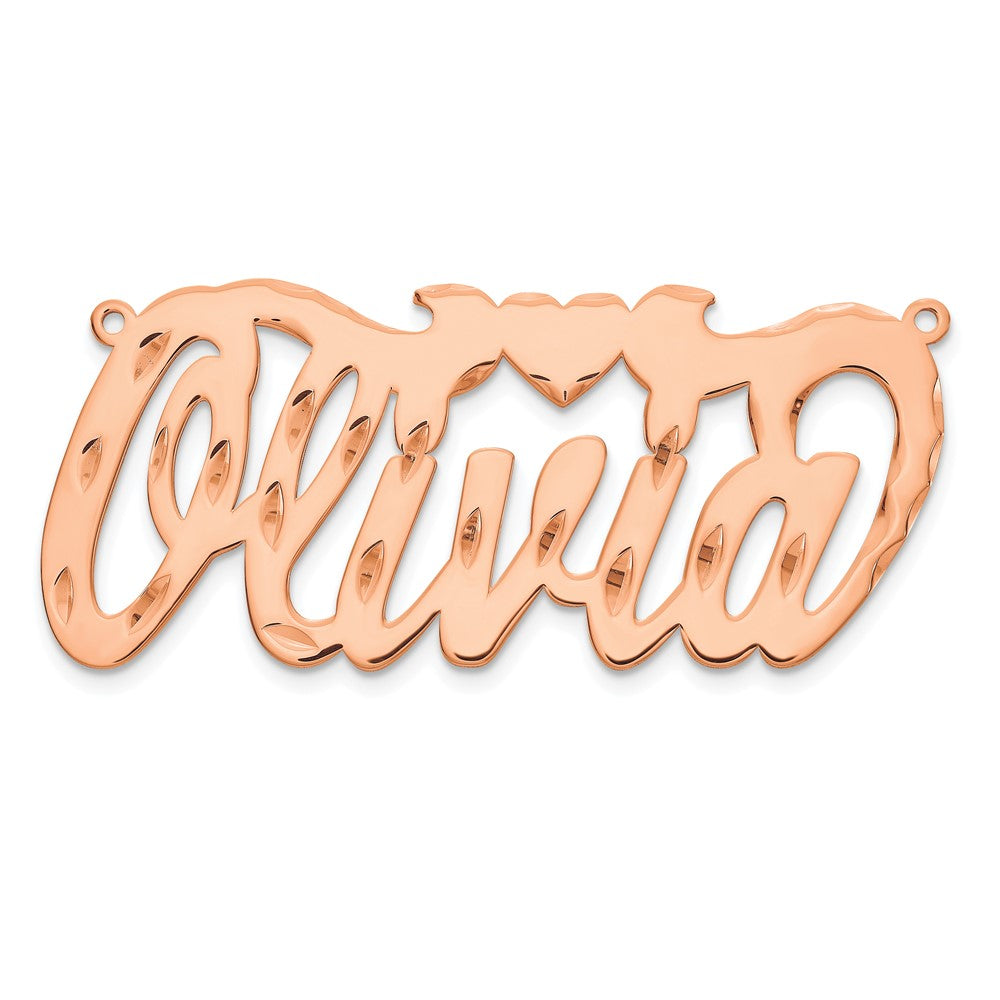Sterling Silver/Rose-plated Diamond-cut Heart Name Plate
