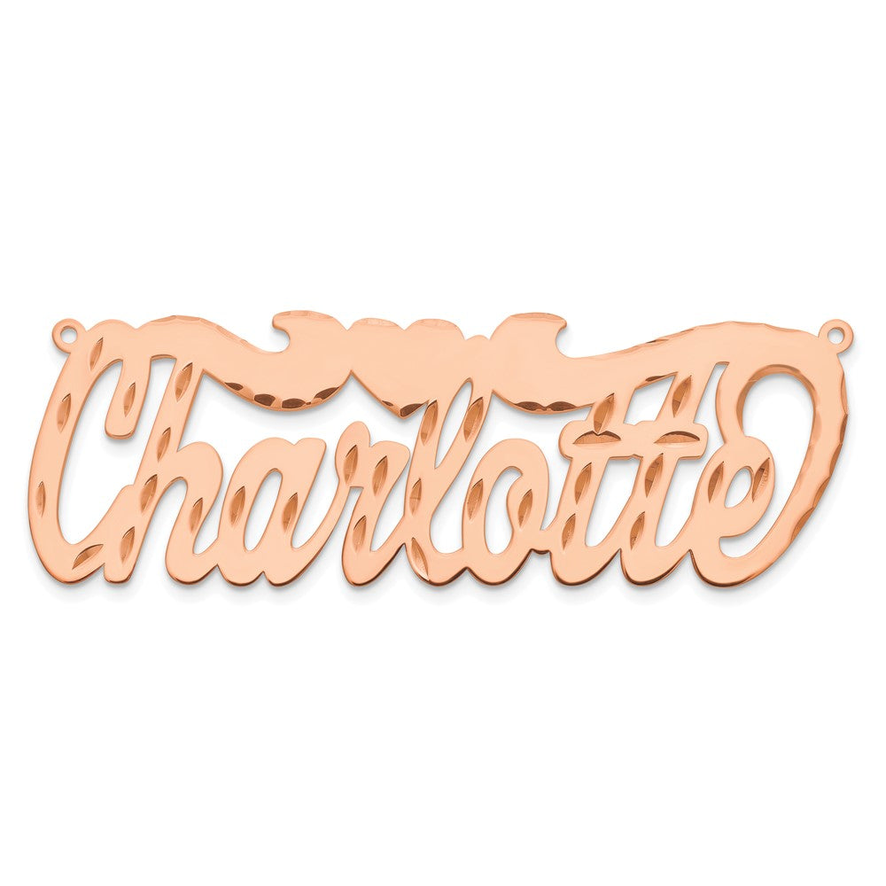 Sterling Silver/Rose-plated Diamond-cut Heart Name Plate