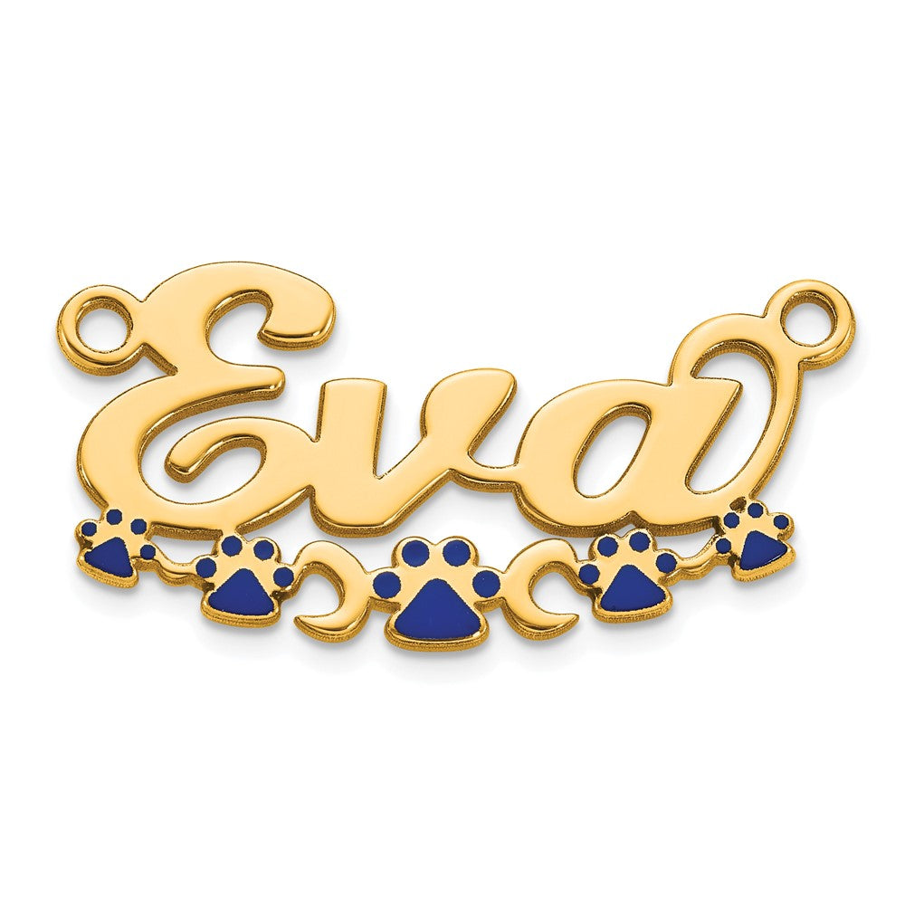14k Yellow Gold Epoxy Paw Print Name Plate