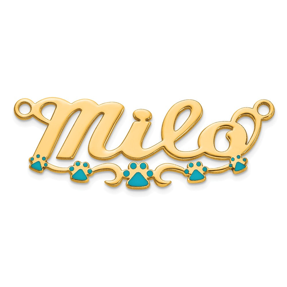 14k Yellow Gold Epoxy Paw Print Name Plate