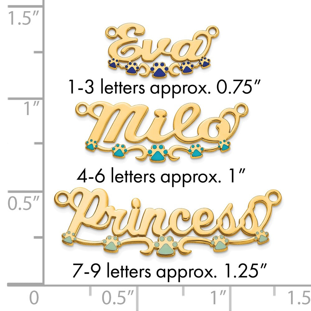 14k Yellow Gold Epoxy Paw Print Name Plate