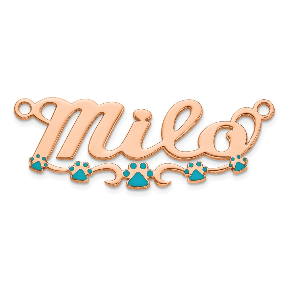 Sterling Silver/Rose-plated Epoxy Paw Print Name Plate