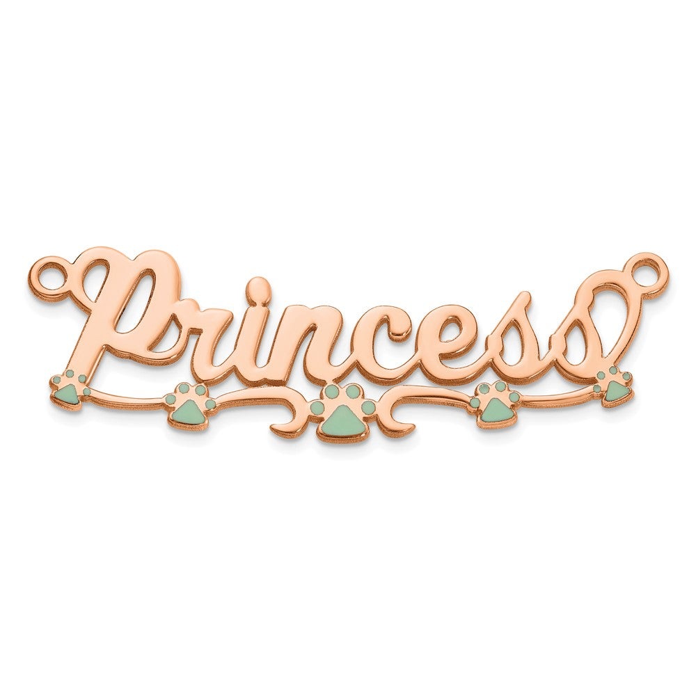 Sterling Silver/Rose-plated Epoxy Paw Print Name Plate