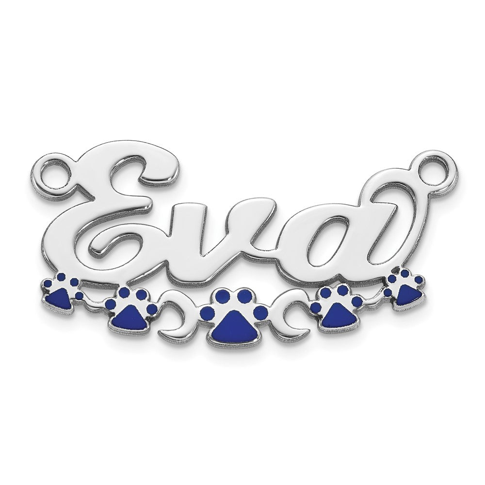 Sterling Silver/Rhodium-plated Epoxy Paw Print Name Plate