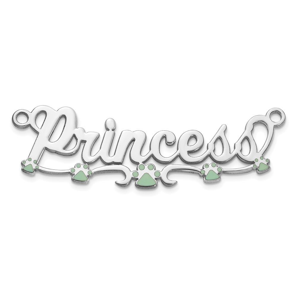 14k White Gold Epoxy Paw Print Name Plate