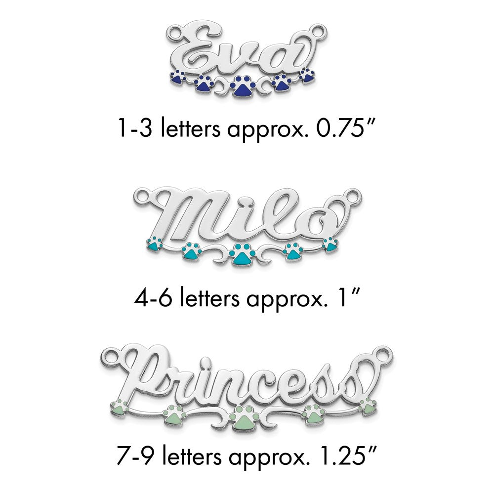 14k White Gold Epoxy Paw Print Name Plate