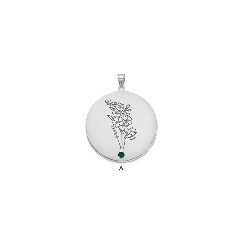 SS/Rhod-plated Circle w/1 Birth Flower and Birthstone Pendant