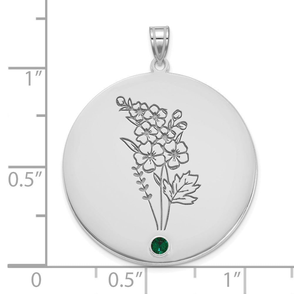 SS/Rhod-plated Circle w/1 Birth Flower and Birthstone Pendant