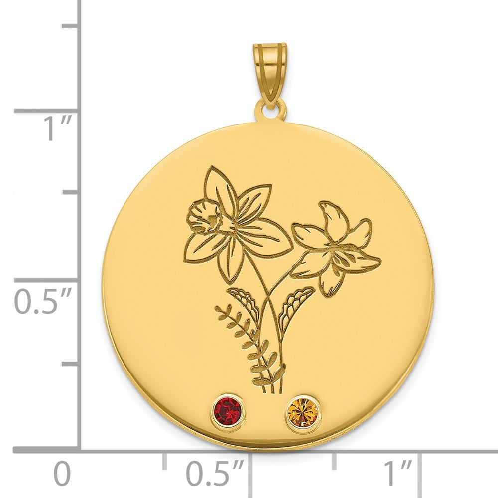 SS/Gold-Plated Circle w/2 Birth Flower and Birthstone Pendant