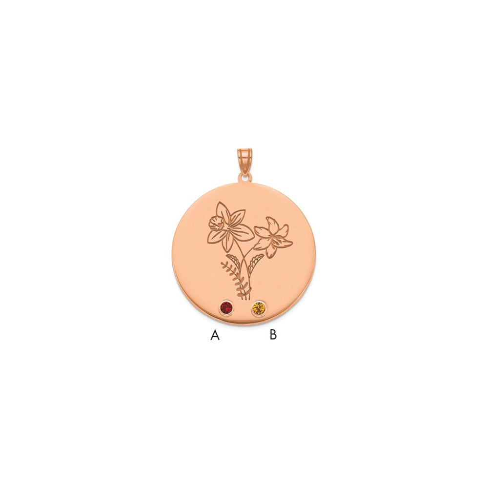 SS/Rose-plated Circle w/2 Birth Flower and Birthstone Pendant