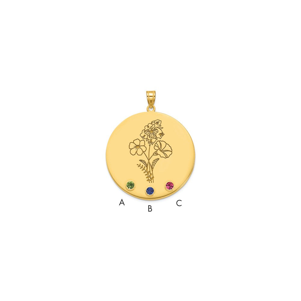 SS/Gold-Plated Circle w/3 Birth Flower and Birthstone Pendant