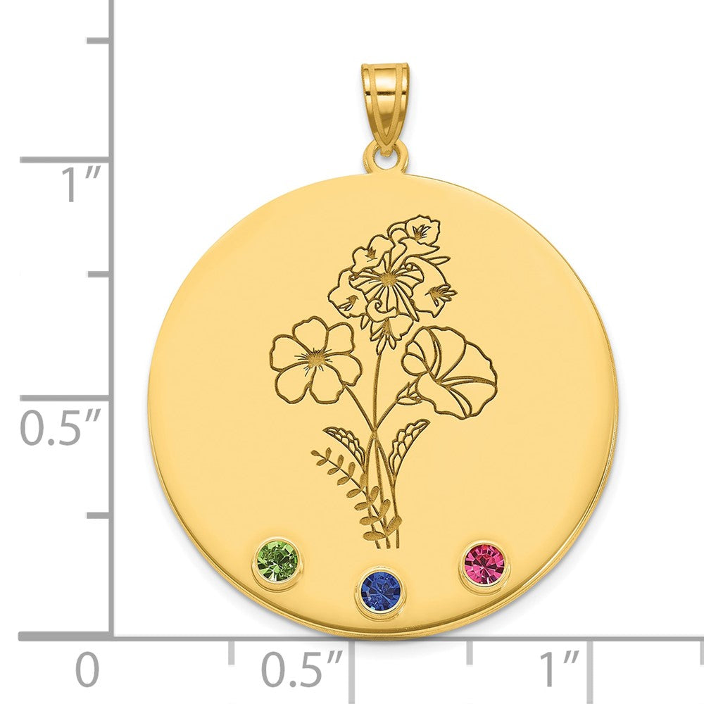 SS/Gold-Plated Circle w/3 Birth Flower and Birthstone Pendant