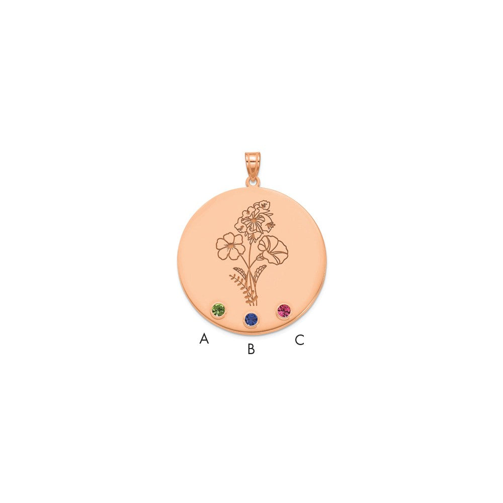 SS/Rose-plated Circle w/3 Birth Flower and Birthstone Pendant