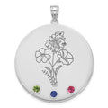 SS/Rhod-plated Circle w/3 Birth Flower and Birthstone Pendant