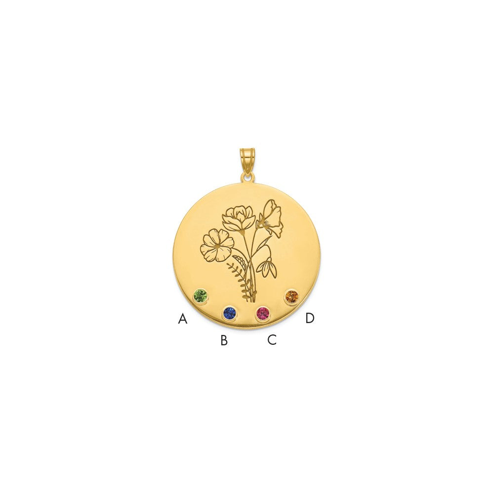 SS/Gold-Plated Circle w/4 Birth Flower and Birthstone Pendant