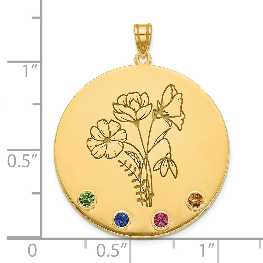 14k Yellow Gold Circle w/4 Birth Flower and Birthstone Pendant