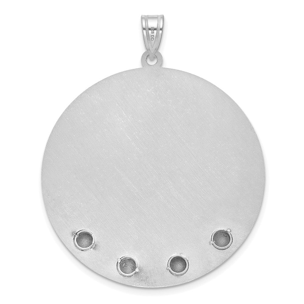 14k White Gold Circle w/4 Birth Flower and Birthstone Pendant