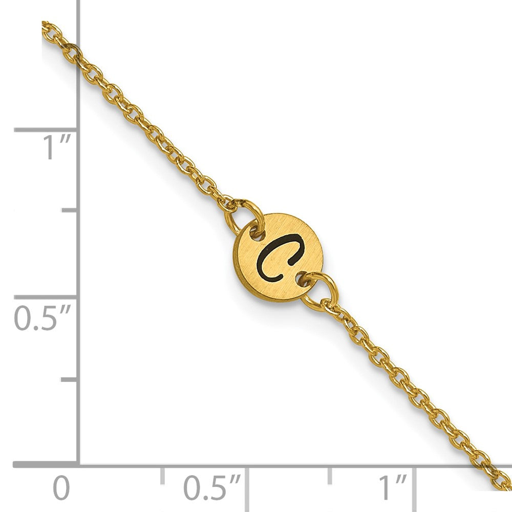 14k Yellow Gold Brushed 1 Station Disc with Epoxy Initial Bracelet