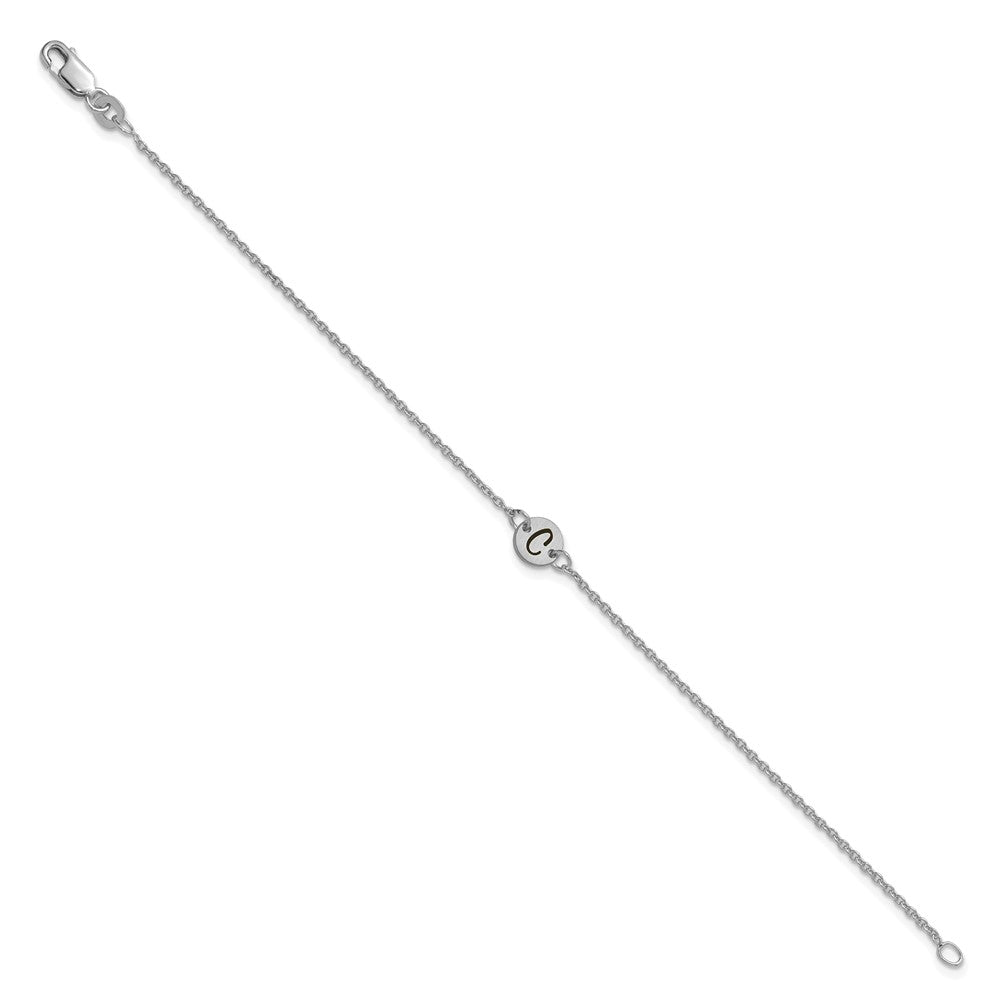 SS/Rhodium-plated Brushed 1 Station Disc with Epoxy Initial Bracelet