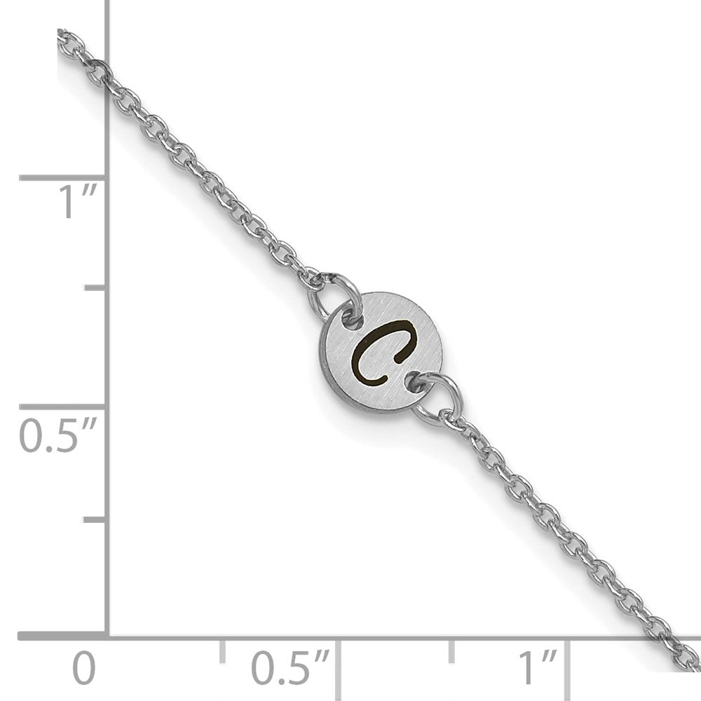 SS/Rhodium-plated Brushed 1 Station Disc with Epoxy Initial Bracelet