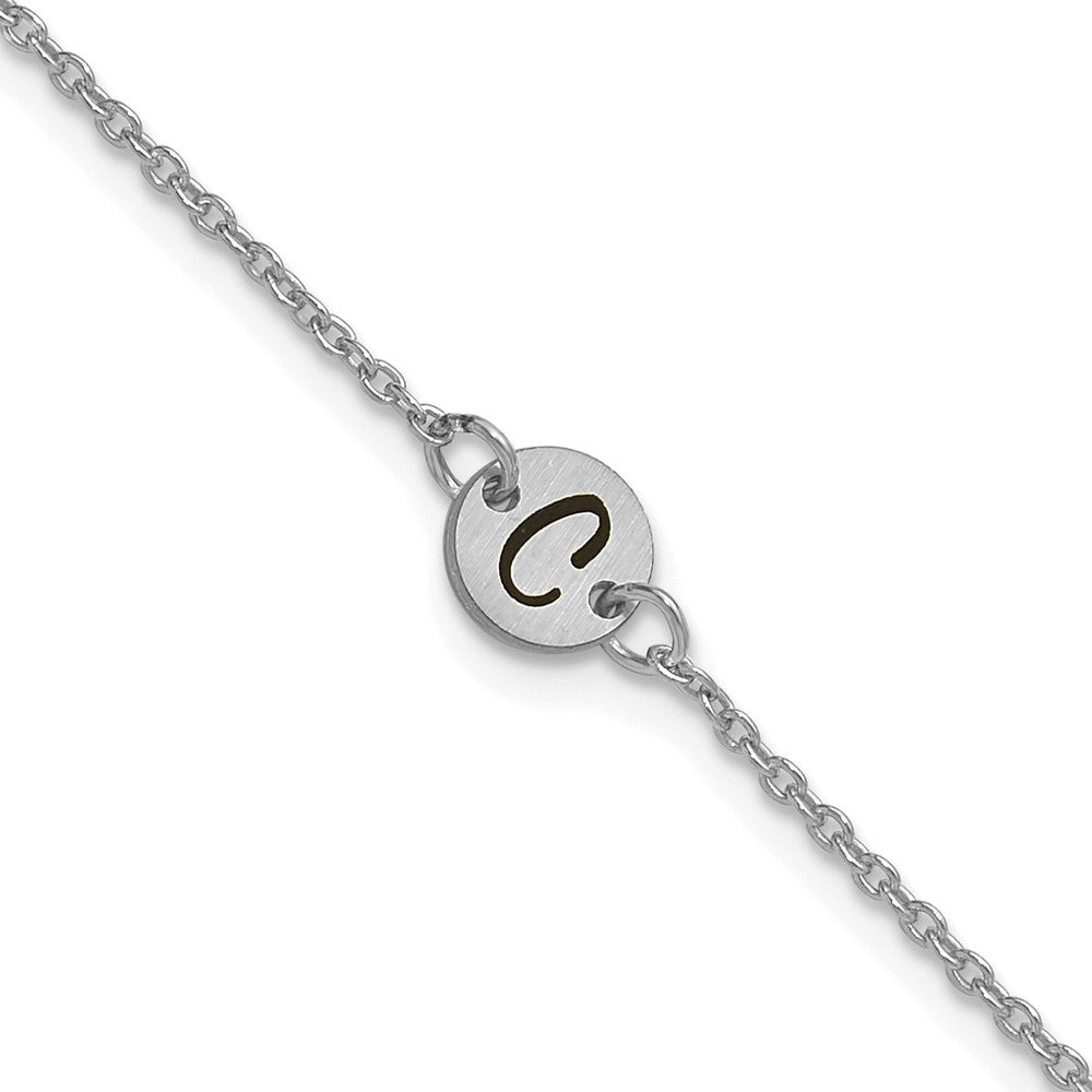 SS/Rhodium-plated Brushed 1 Station Disc with Epoxy Initial Bracelet