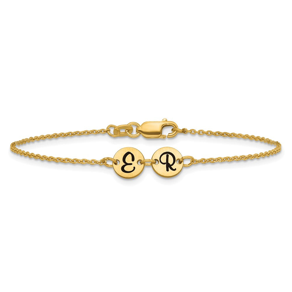 14k Yellow Gold Brushed 2 Station Disc with Epoxy Initial Bracelet
