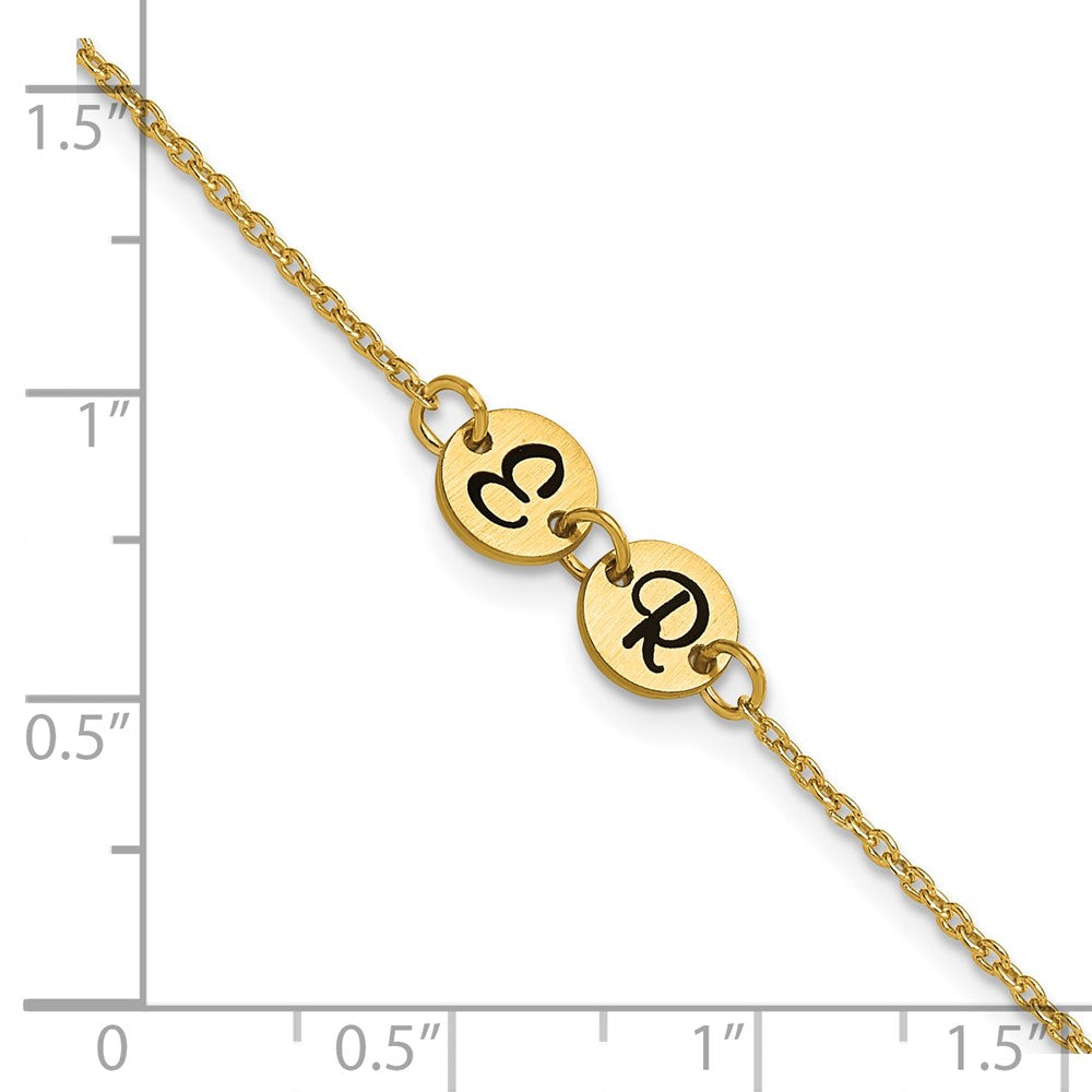 14k Yellow Gold Brushed 2 Station Disc with Epoxy Initial Bracelet