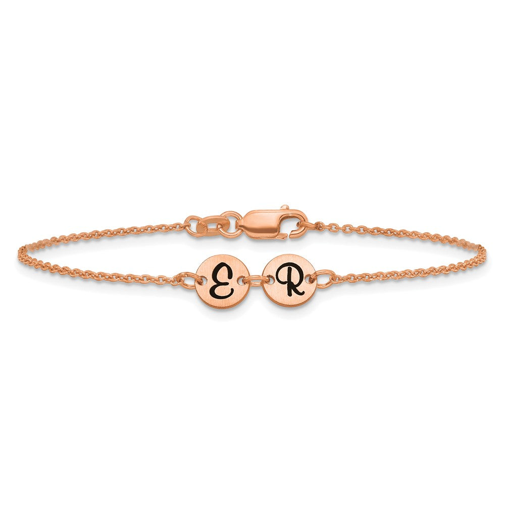 SS/Rose-plated Brushed 2 Station Disc with Epoxy Initial Bracelet