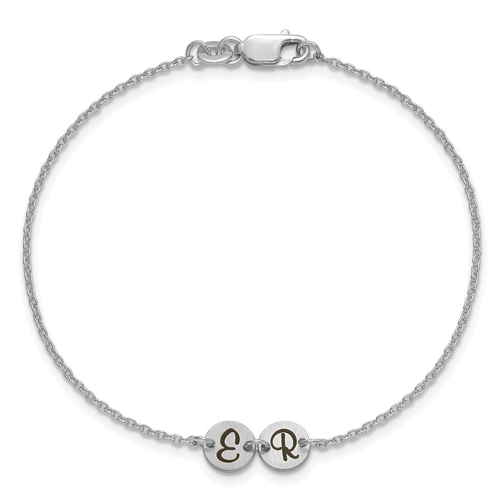 SS/Rhodium-plated Brushed 2 Station Disc with Epoxy Initial Bracelet