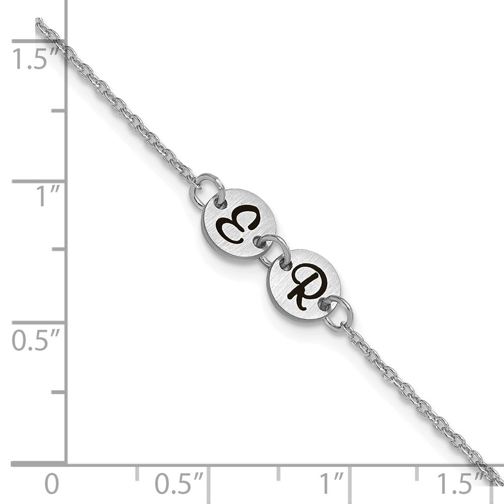 SS/Rhodium-plated Brushed 2 Station Disc with Epoxy Initial Bracelet